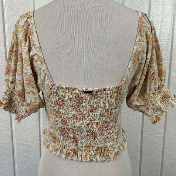 Billabong Cropped Short Sleeve Top Yellow Gold Surfer Boho Women Preppy Large - Picture 6 of 8